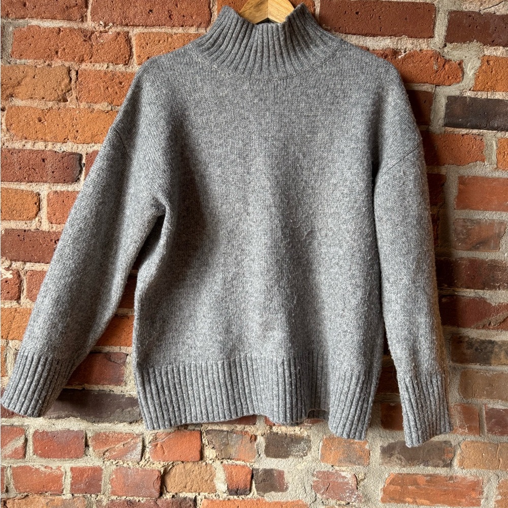 Hudson North Grey Chunky Ribbed Mock Neck Sweater
